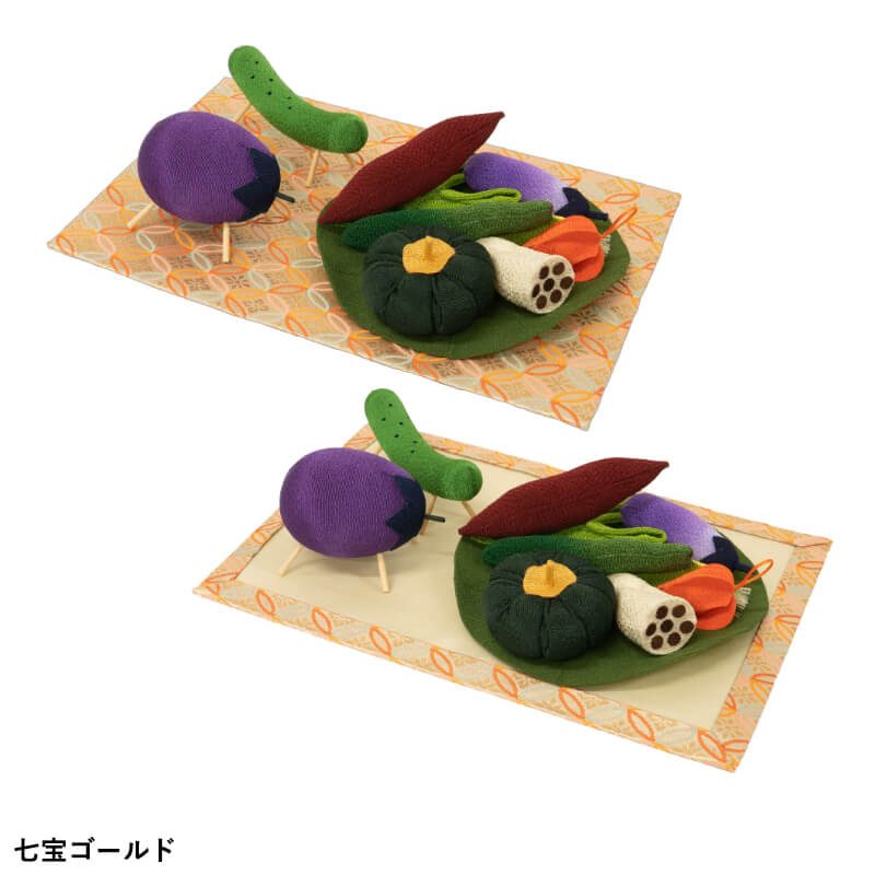 お盆用品 ちりめん真菰セット 野菜盛 蓮皿 牛馬 選べる3カラー 2・黒亀甲シルバー