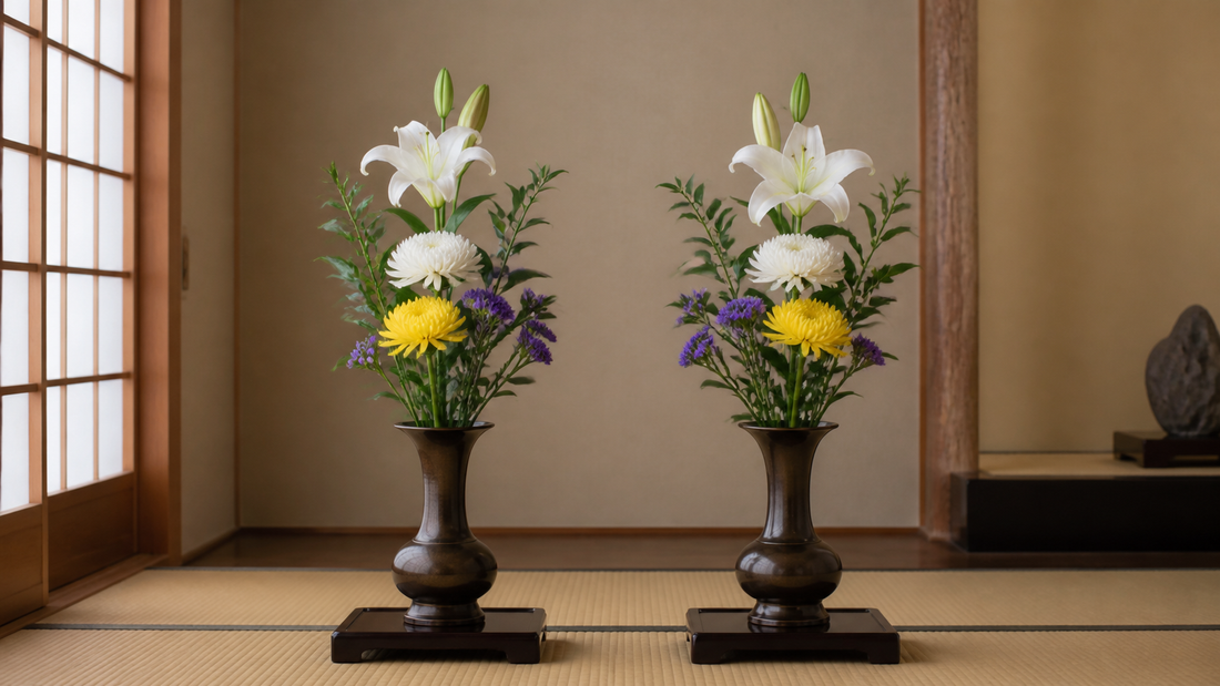 左右一対で飾られた奇数本の仏花