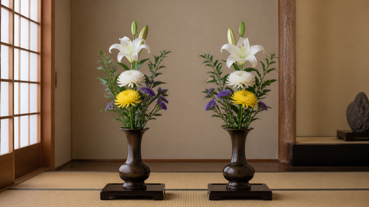 左右一対で飾られた奇数本の仏花