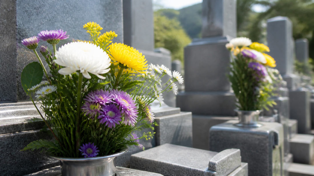 お墓の花立に供えられた仏花