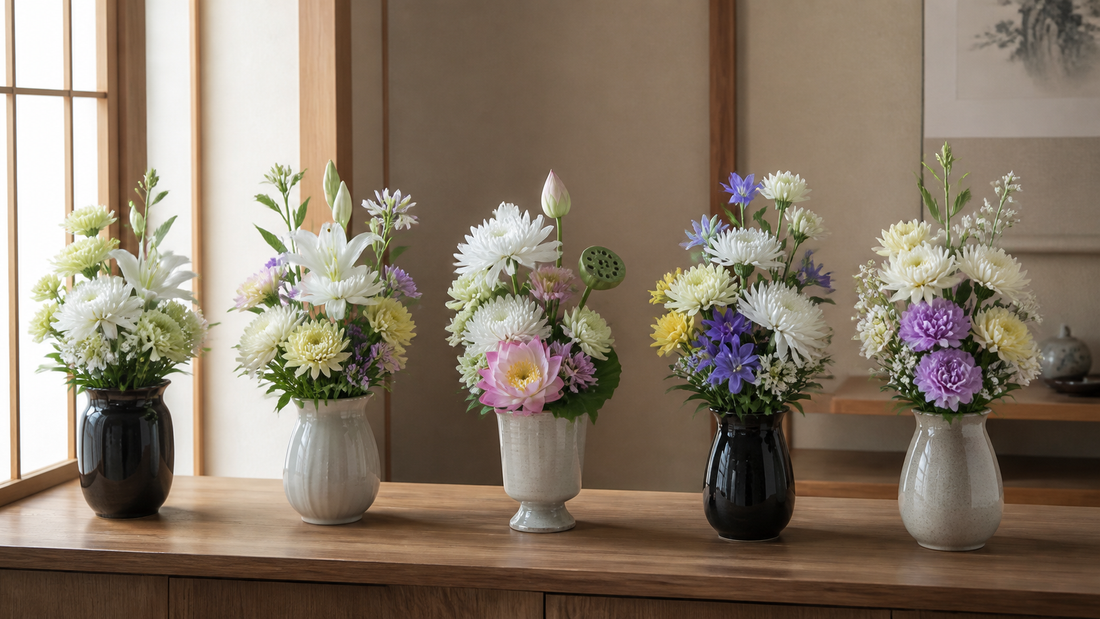 花器つきの造花の仏花アレンジ