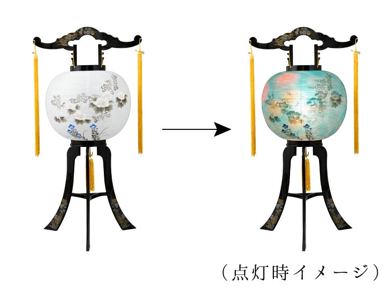 盆提灯 PC11号 墨絵透かし 対 レース生地 回転灯