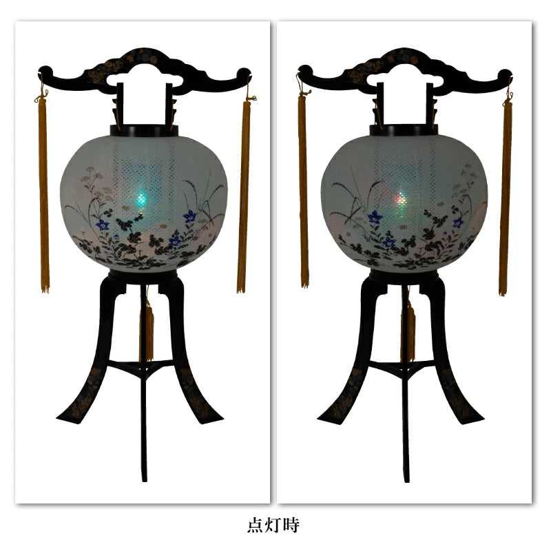 盆提灯 PC11号 墨絵透かし 対 レース生地 回転灯